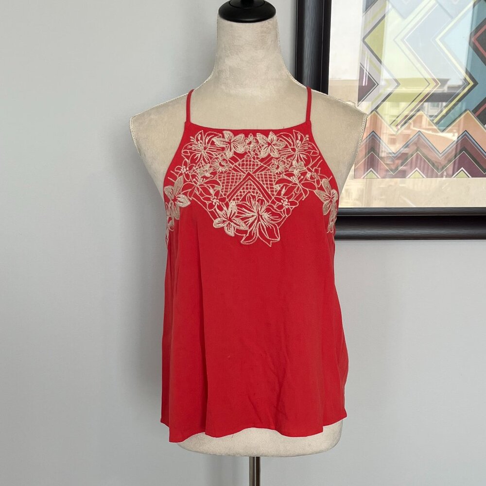 Eyeshadow Coral Embroidered Halter Tank S